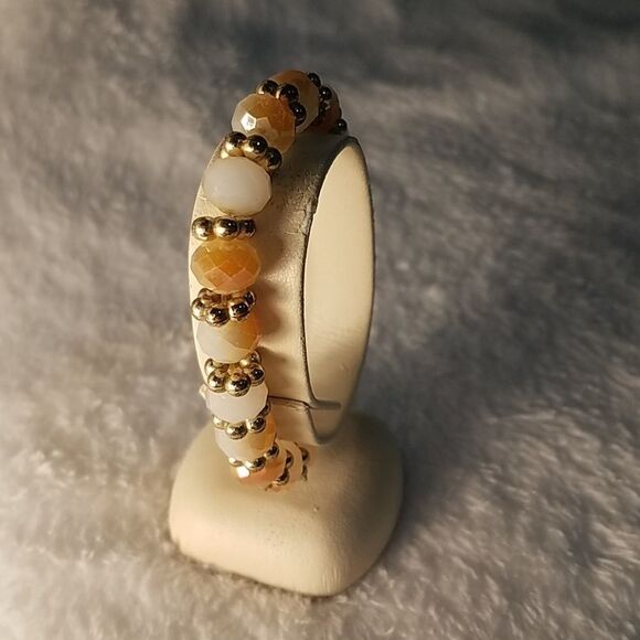 White, Orange, & Gold Tone Beaded Bracelet - Picture 4 of 5